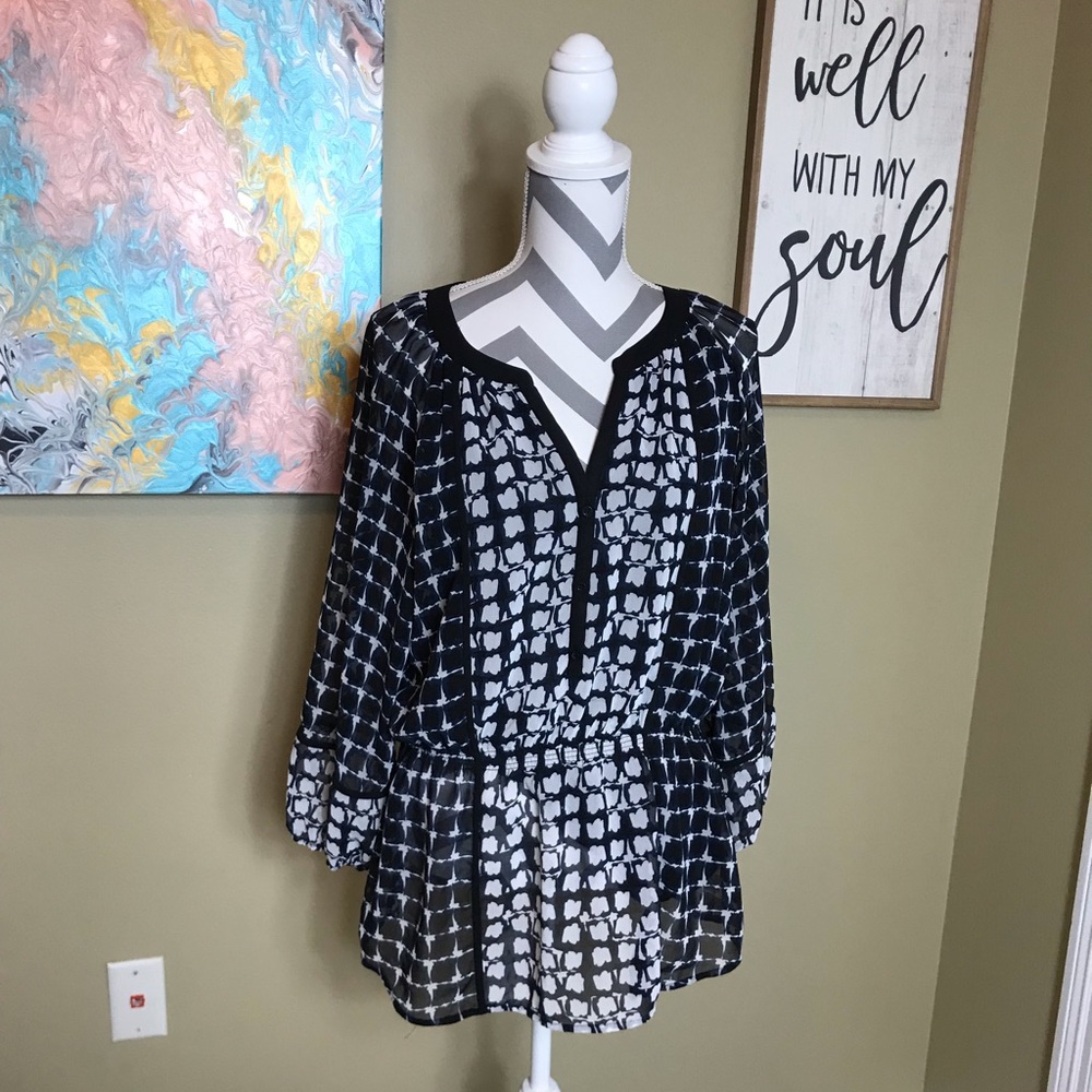 Calvin Klein Sheer Black & White Blouse